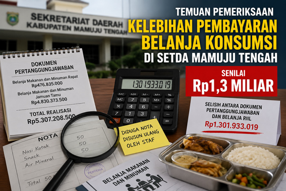 Dugaan Kelebihan Pembayaran Belanja Konsumsi di Setda Mamuju Tengah Capai Rp1,3 Miliar
