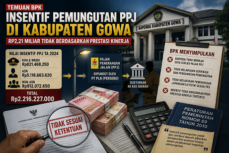 BPK Temukan Pembayaran Insentif Pemungutan PPJ di Kabupaten Gowa Dinilai Tidak Berdasarkan Prestasi Kinerja
