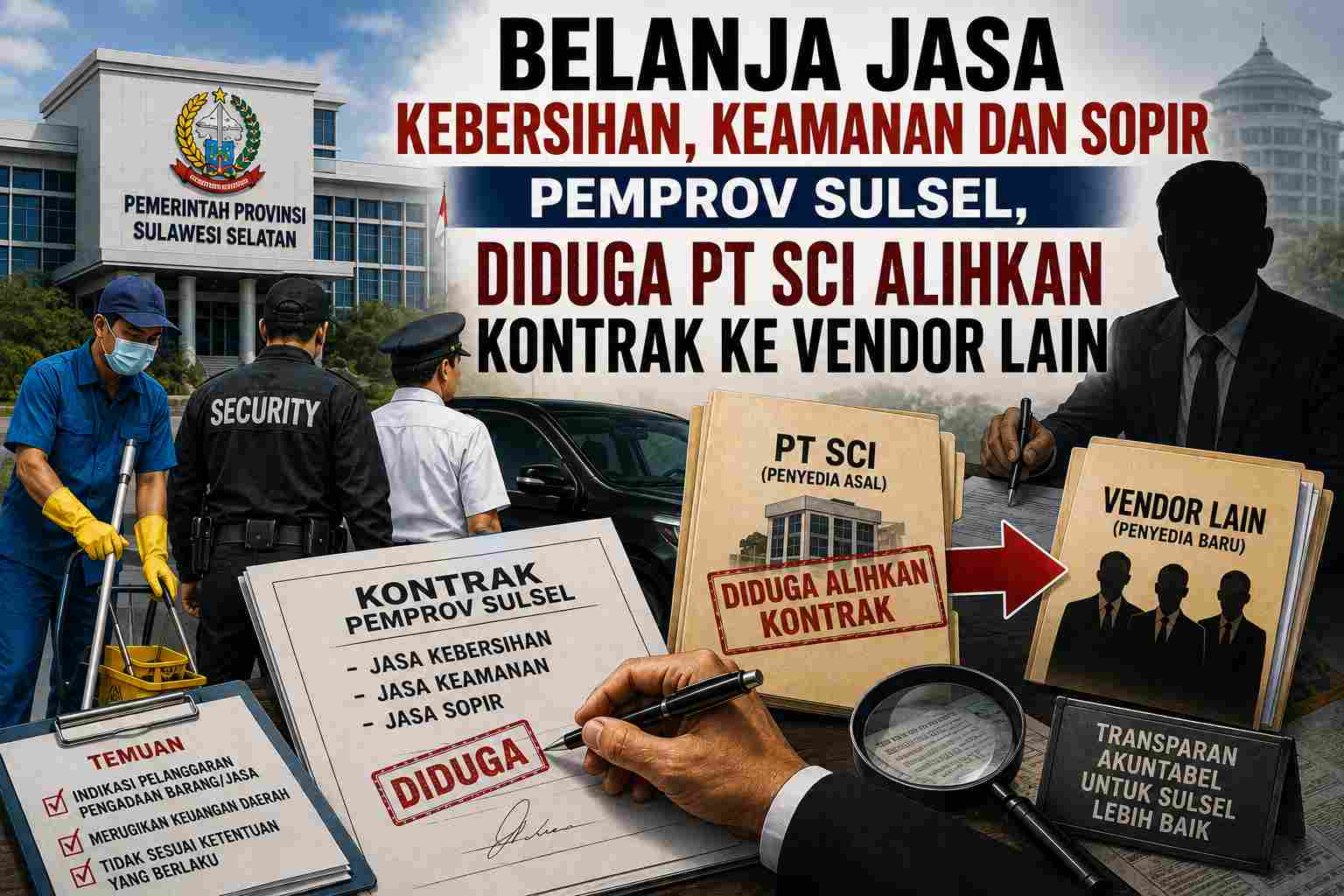 Belanja Jasa Kebersihan, Keamanan dan Sopir Pemprov Sulsel, Diduga PT SCI Alihkan Kontrak ke Vendor Lain