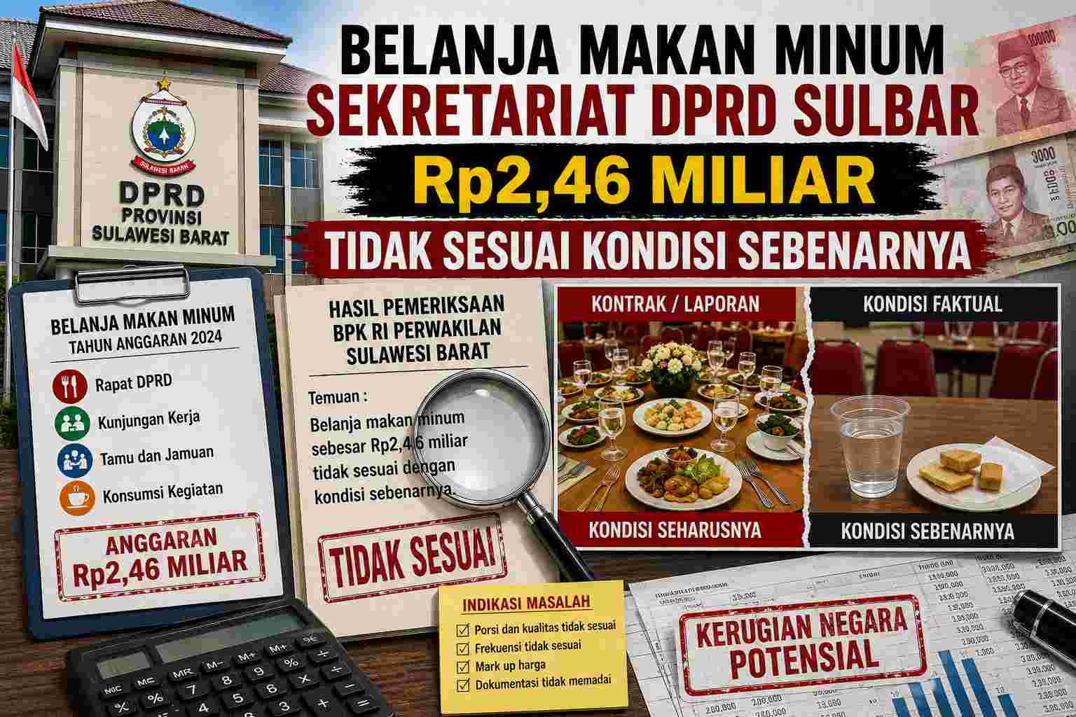 Belanja Makan Minum Sekretariat DPRD Sulbar Rp2,46 Miliar Tidak Sesuai Kondisi Sebenarnya