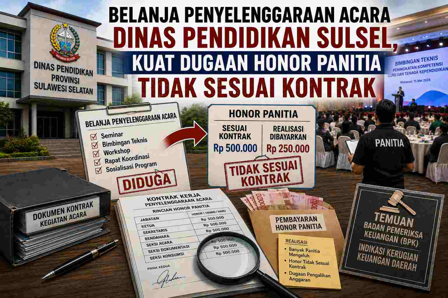 Belanja Penyelenggaraan Acara Dinas Pendidikan Sulsel, Kuat Dugaan Honor Panitia Tidak Sesuai Kontrak