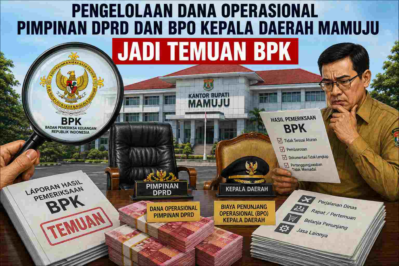 Pengelolaan Dana Operasional Pimpinan DPRD dan BPO Kepala Daerah Mamuju Jadi Temuan BPK