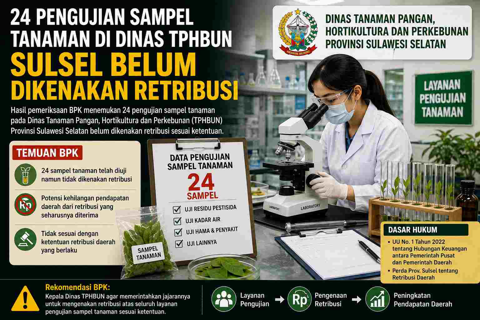 24 Pengujian Sampel Tanaman di Dinas TPHBUN Sulsel Belum Dikenakan Retribusi