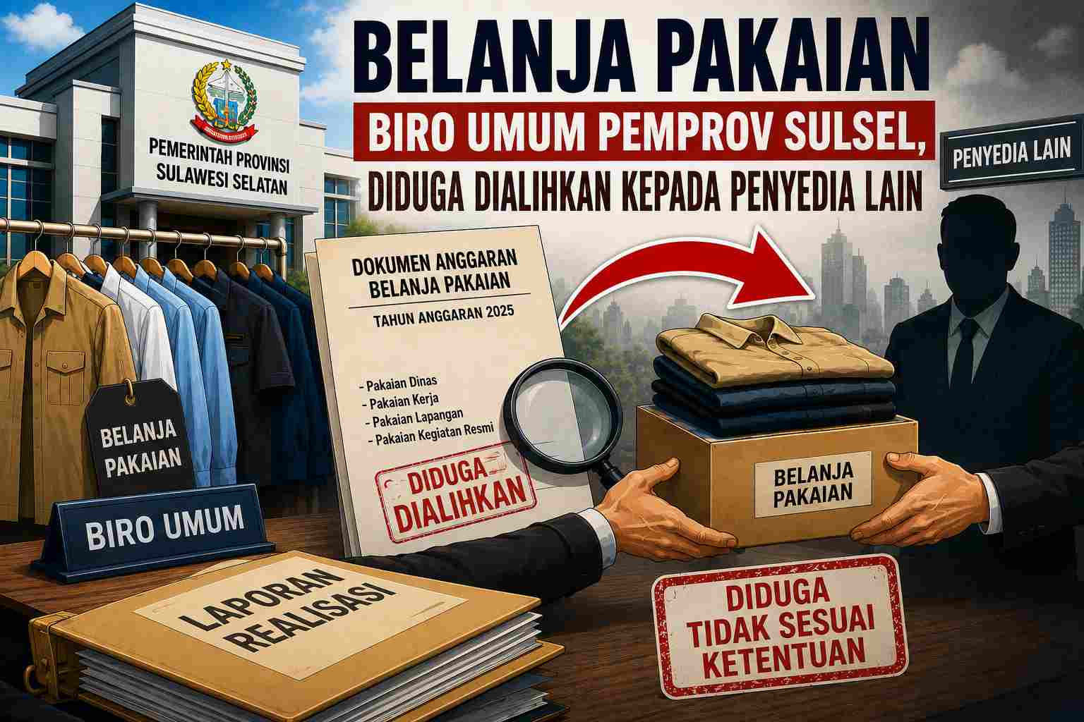 Belanja Pakaian Biro Umum Pemprov Sulsel, Diduga Dialihkan kepada Penyedia Lain