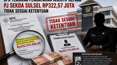 Pembayaran Insentif Pj Sekda Sulsel Rp322,57 Juta Tidak Sesuai Ketentuan