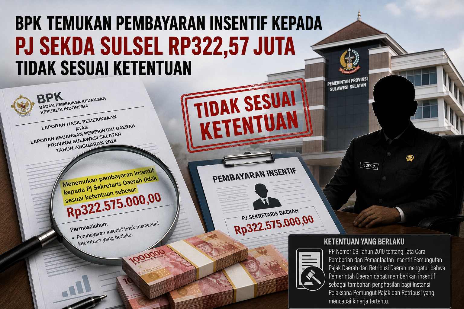 Pembayaran Insentif Pj Sekda Sulsel Rp322,57 Juta Tidak Sesuai Ketentuan