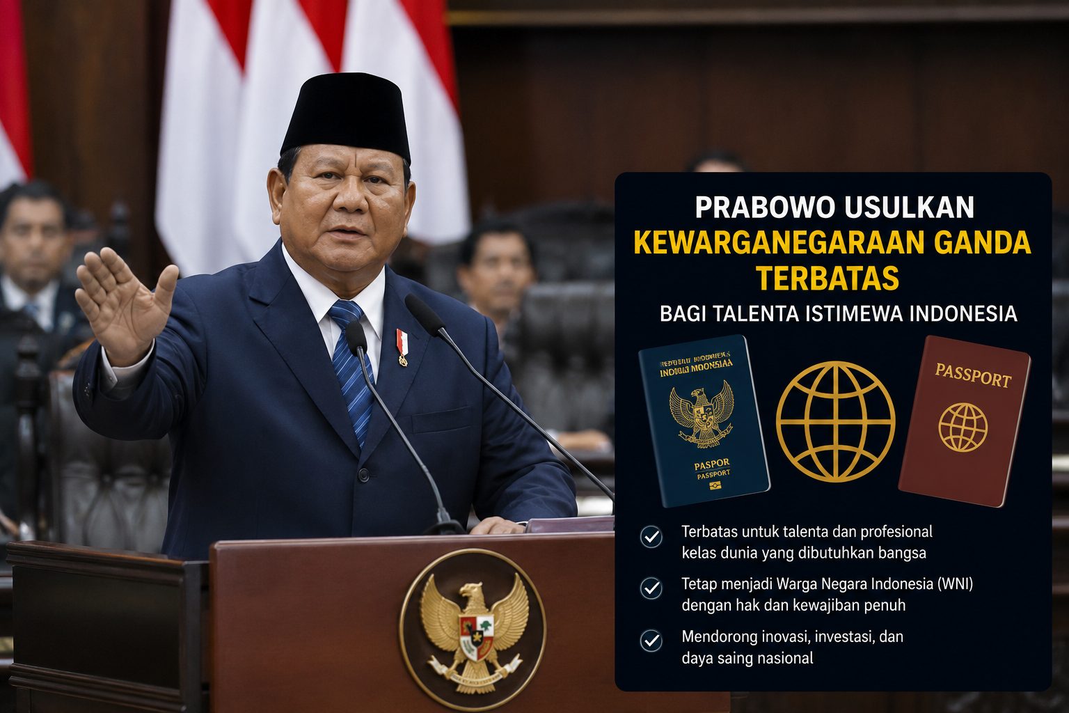 Prabowo Usulkan Kewarganegaraan Ganda Terbatas