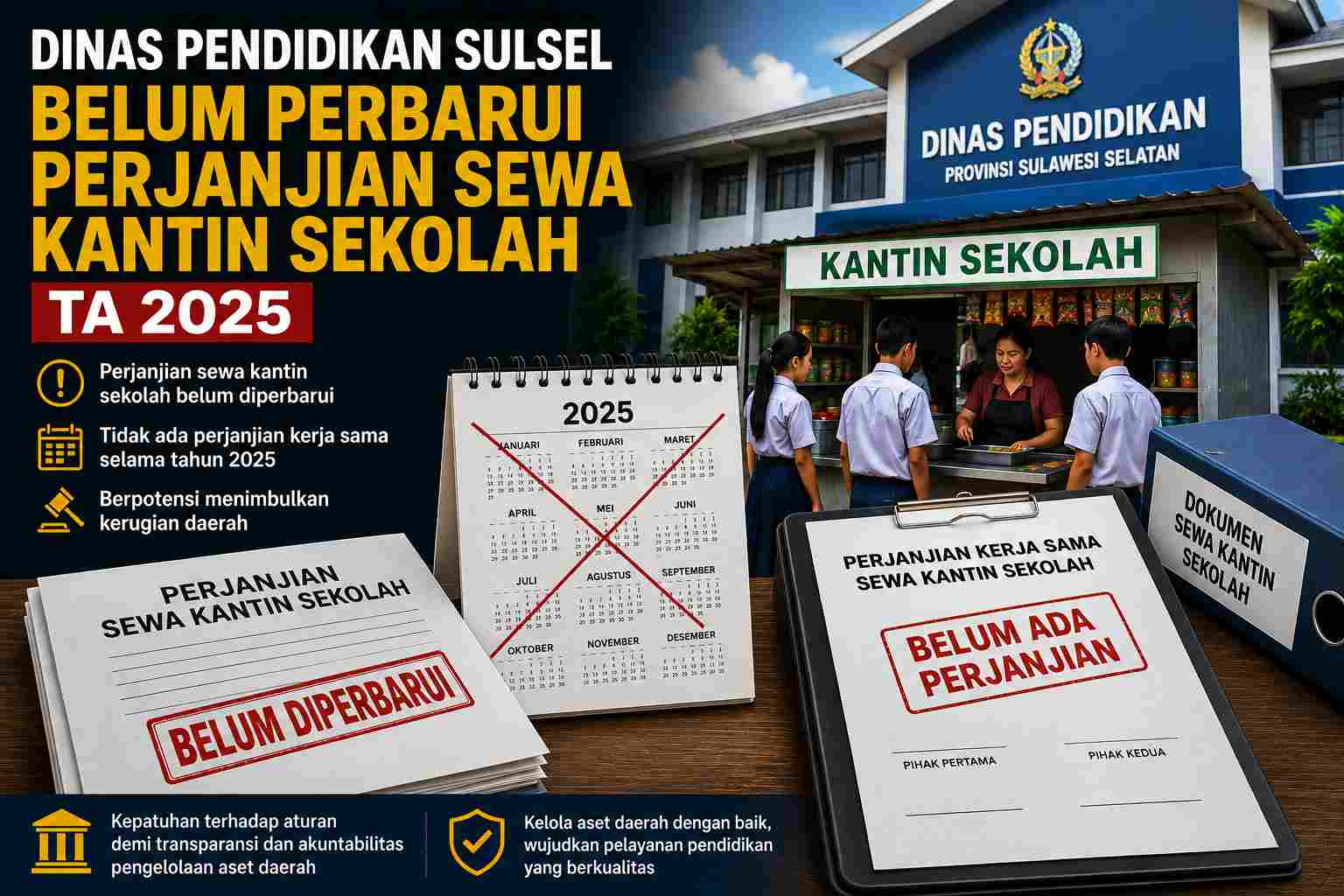 Dinas Pendidikan Sulsel Belum Perbarui Perjanjian Sewa Kantin Sekolah