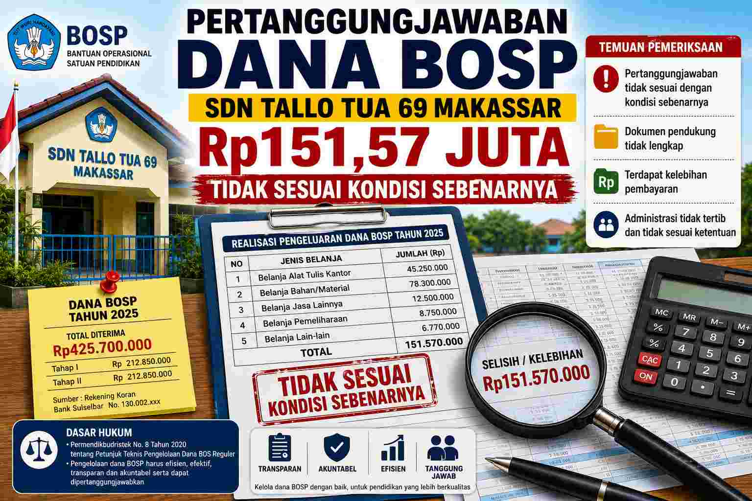 Pertanggungjawaban Dana BOSP SDN Tallo Tua 69 Makassar Rp151,57 Juta, Diduga Digunakan di Luar Operasional Sekolah