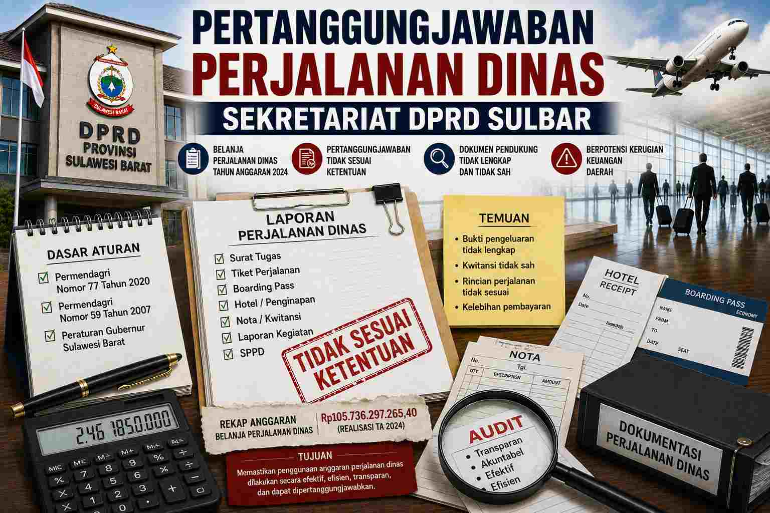 Pertanggungjawaban Perjalanan Dinas Sekretariat DPRD Sulbar, Diduga Berpotensi Fiktif Rp1,75 Miliar