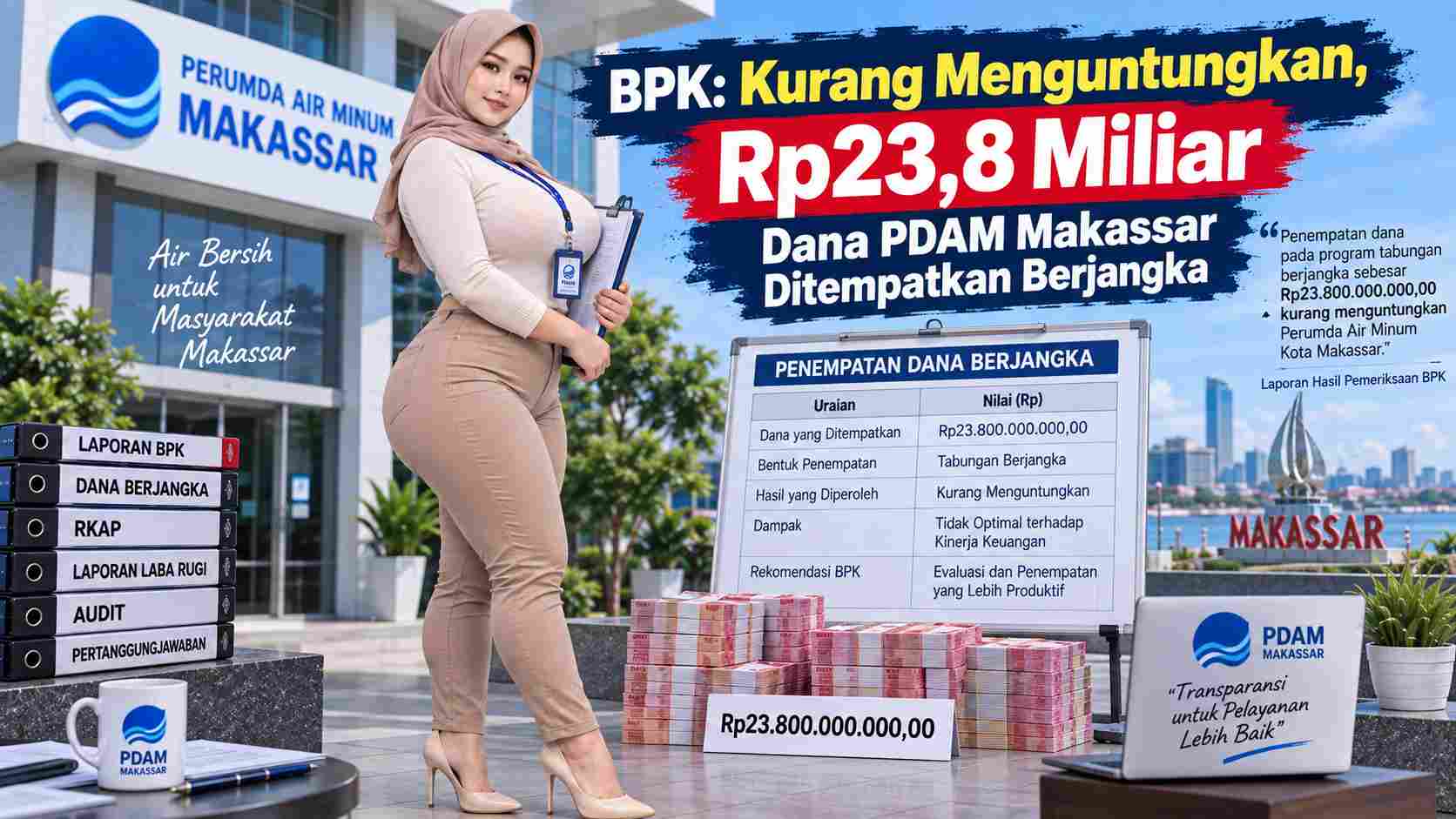 BPK: Kurang Menguntungkan, Rp23,8 Miliar Dana PDAM Makassar Ditempatkan Berjangka