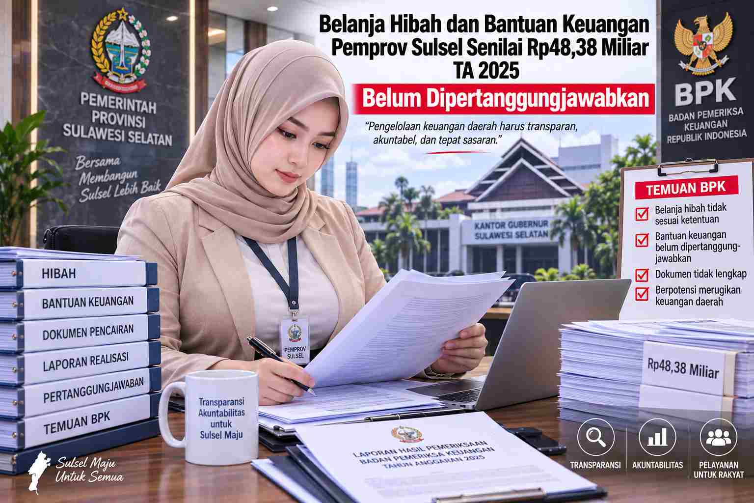 Rp48,38 Miliar Belanja Hibah dan Bantuan Keuangan Pemprov Sulsel Belum Dipertanggungjawabkan