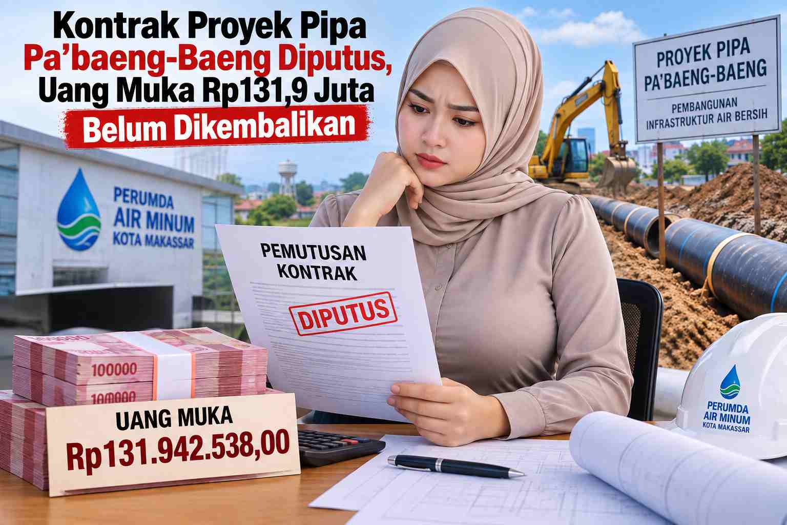 Kontrak Proyek Pipa Pa’baeng-Baeng Diputus, Uang Muka Rp131,9 Juta Belum Dikembalikan