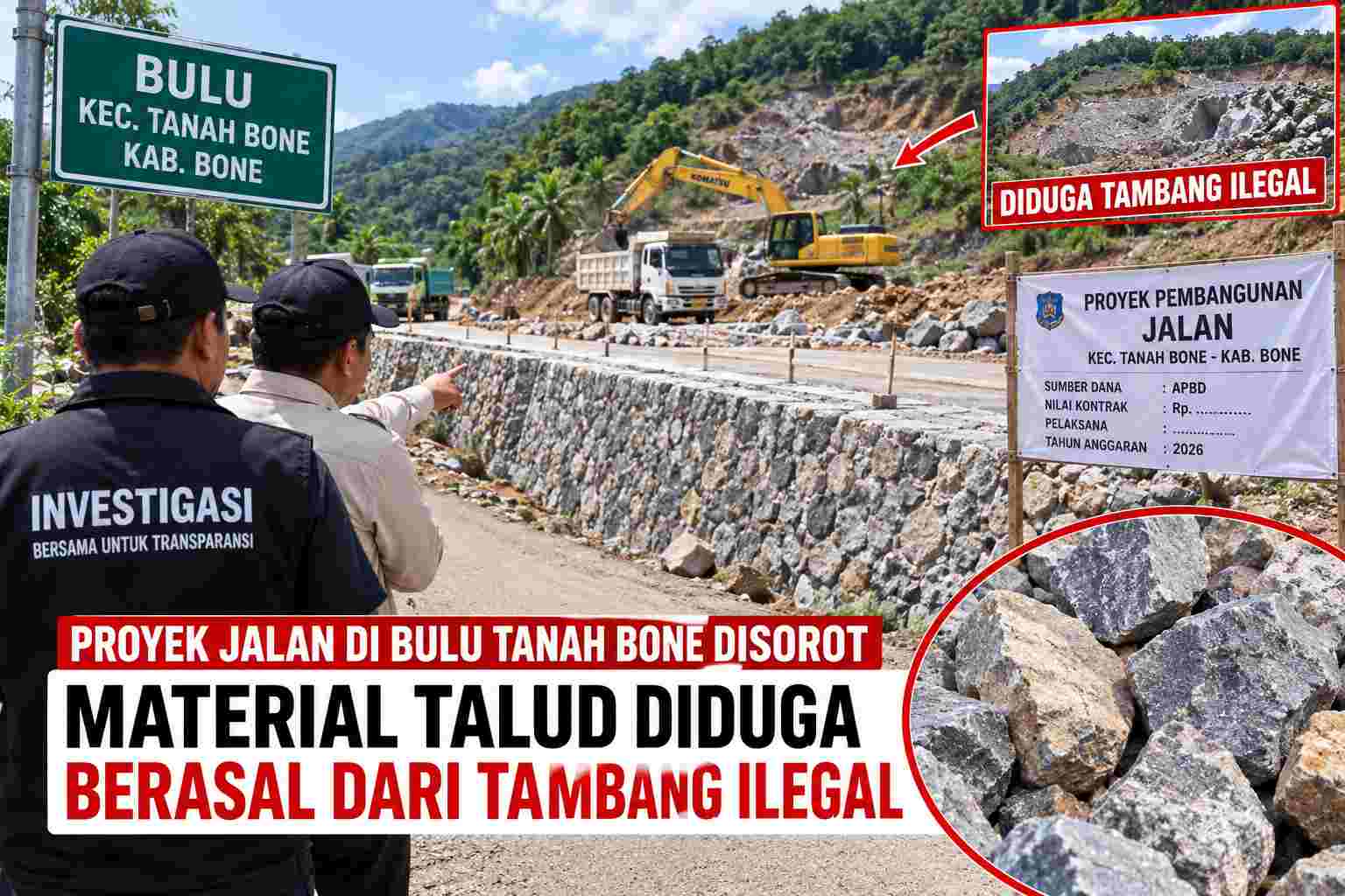 Proyek Jalan di Bulu Tanah Bone Disorot, Material Talud Diduga Berasal dari Tambang Ilegal