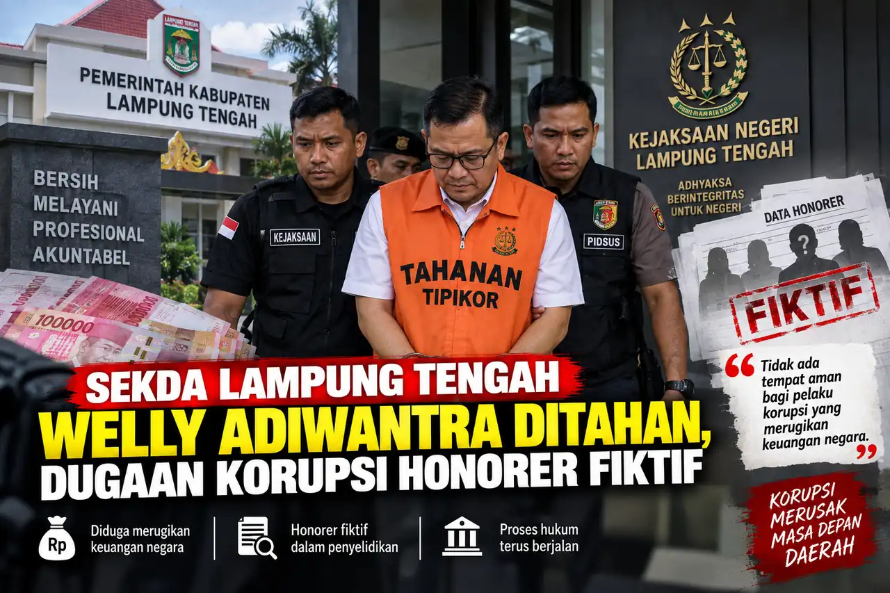 Sekda Lampung Tengah Welly Adiwantra Ditahan dalam Kasus Korupsi Honorer Fiktif